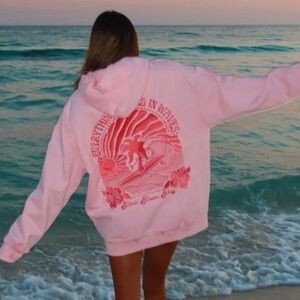 Pink Palm Puff hooded sweatshirt
